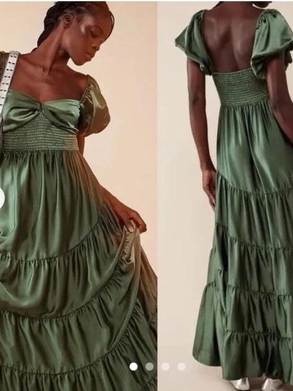 NWT retail $300 size S #FreePeople, Sun-drenched silky maxi dress in green/pine